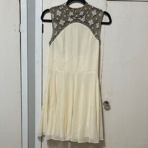 Topshop Embellished Cream and Gray Sleeveless Dress